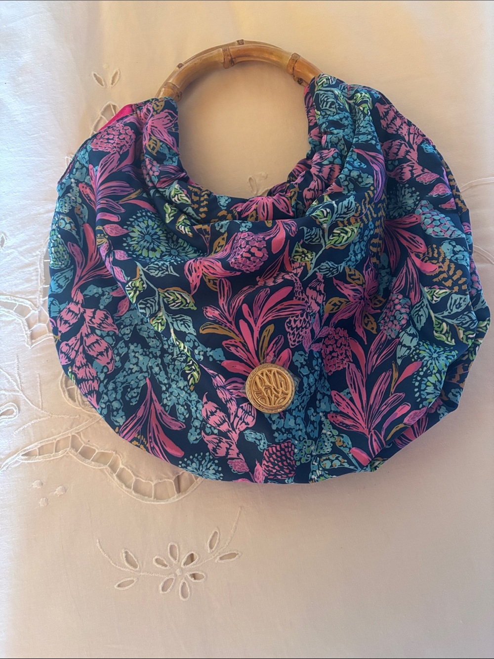 Lilly Pulitzer Navy Floral Clutch with Pink & Teal Accents